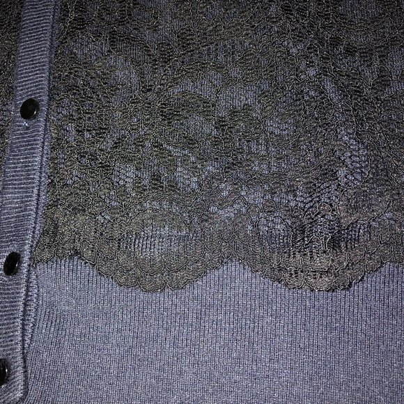 Ann Taylor Cardigan Sweater Womens S Used Navy with Black Lace Front - Picture 6 of 15